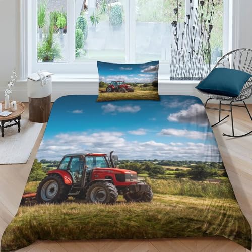 kaiyun Roter Traktor Bettwäsche-Set Mit Und Kissenbezügen, 3D Druck,weich, Microfaser Bettbezug Pflegeleicht,per Adulti, Adolescenti, Bambino Single?135x200cm?