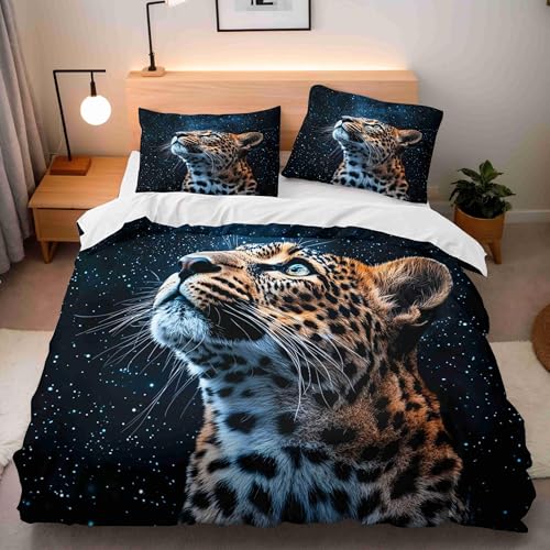 Bettwäsche 200x220 Leopard Bettwäsche-Sets 3-teilig, Mikrofaser, mit Reißverschluss für Mädchen Jungen. (Bettbezug 200x220 + 2 Kissenbezüge 80x80) 5G6X24746