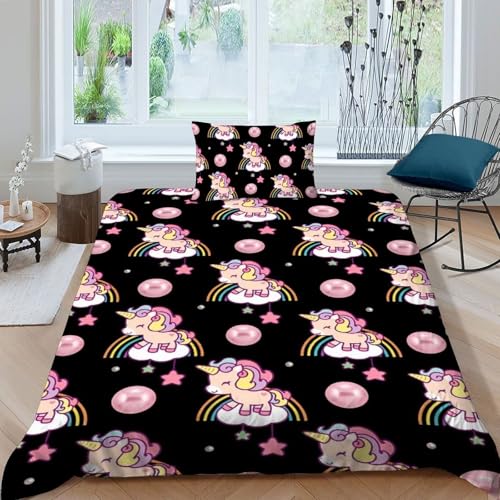 HOGDISAJD Rosa Pferd Wende Bettbezug Set Cute Tiers 3D-Druck 2-teiliges Set Mit Reißverschluss Atmungsaktiv Weich Bettwäsche Set Für Kinder Männer Und Frauen Single?135x200cm?