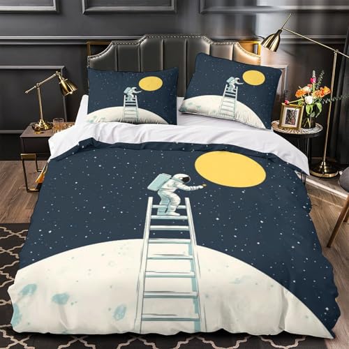 ZYGAOKDD 3D-Bettbezug-Set Cartoon Astronaut Bedrucktes Quilt-Bettwäscheset Mit Kissenbezügen Für Kinder Und Erwachsene Single?140x200cm?