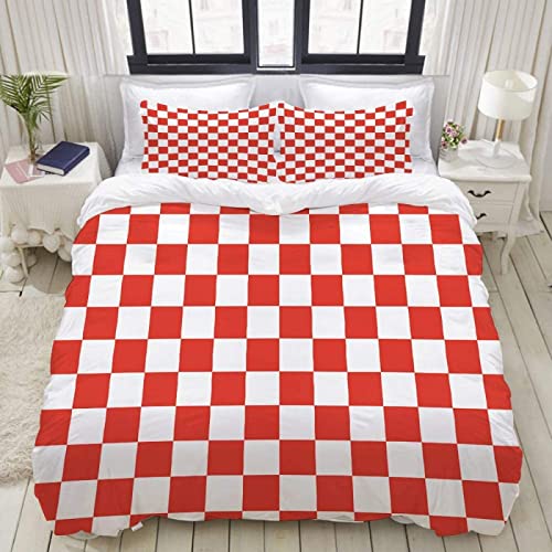zhwe Bettwäsche 140x200 rot weiß kariert, Atmungsaktive Weiche GebüRstet Mikrofaser Bettzeug Set, Bettbezüge und 2 Kissenbezug 80x80 cm mit ReißVerschluss