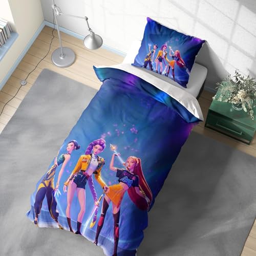 Generisch Anime Bettwäsche Sets 135x200cm,Rumi Mira Zoey Jinu Tiger Saja Polyester Bettbezug mit 1 Kissenbezug 80x80cm