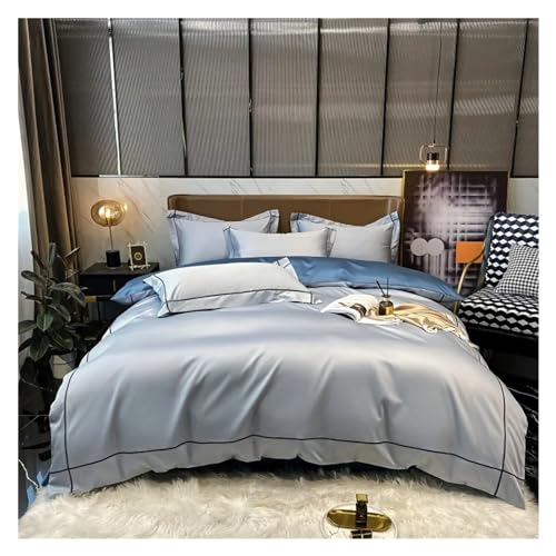 Bett, Bettwäsche-Set mit Stickerei, ägyptische Baumwolle, Fadenzahl 600, weicher Bettbezug, luxuriöses Spannbettlaken/Kissenbez ge, Kingsize, MM-102