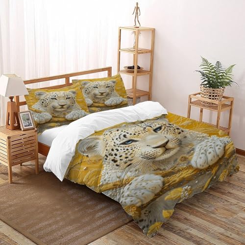 LOVEROGD Leopard Bettbezug Bettwäsche-Sets Animal Theme Mit Kissenbezüge Für Jugendliche Kinder Schlafzimmer Double?200x200cm?