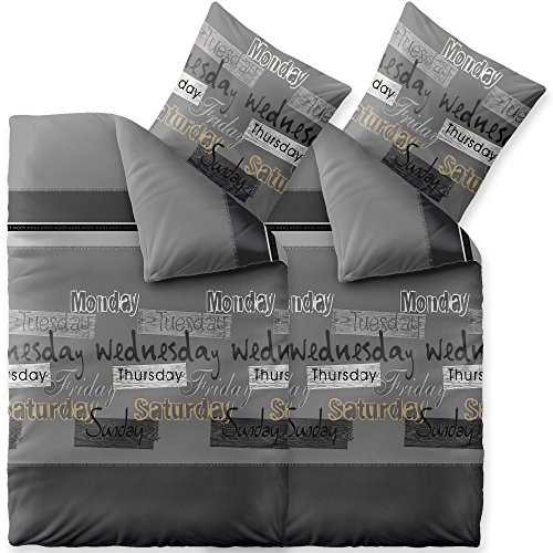 CelinaTex Fashion Bettwäsche 135x200 cm 4teilig Baumwolle Crazy Wörter Streifen Grau Schwarz Weiß