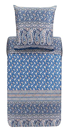 Bassetti Bettwäsche Garnitur Imperia B1 aus Baumwolle Mako-Satin in der Farbe Blau 2-Teilig mit Reißverschluss, Maße: 240cm x 220cm, 80cm x, 9325198, 240x220