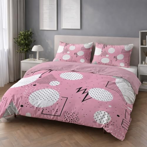 Rosa Flauschige Zweiseitig Bettwäsche Set - Minimalistisch Geometrisch Kreis Punkt - Bettwäsche Kuschlig Weich Farbbeständig Bügelfrei Microfaser Bettbezug 200 x 200 mit Reißverschluss