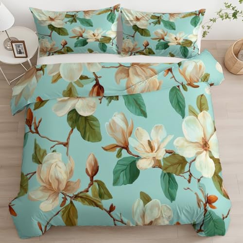 Bettwäsche 200 x 200 cm 3teilig Rosagrün Bettbezüge Landhausstil Blumen Mailänder Blumenzweige Weiche Bettwäsche-Sets mit Reißverschluss Bügelfrei