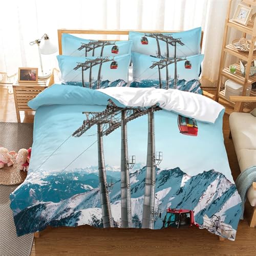 Sxakswol Bettwäsche 135x200 Achterbahn Bettwäsche-Sets Schneeberg Bettbezug 3D Druck Weiche Mikrofaser 3 Teilig Bettbezüge mit Reißverschluss und 2 Kissenbezug 80x80cm v7029
