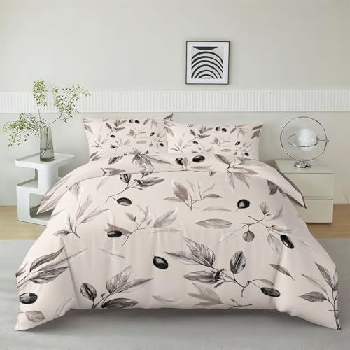 Bettwäsche 155 x 220 cm Orientalischer Stil Tuschemalerei Früchte Oliven Weiche 3D Druck Bettwäsche-Sets Kind Bettbezüge und 2 Kissenbezug 80x80 cm mit Reißverschluss für Kinder Jungen Mädchen