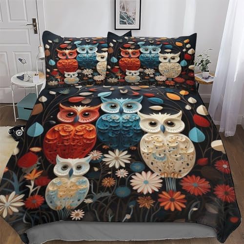 AAPZY Eule 3D Muster Bettwäsche 3teilig - Bettbezug Mikrofaser - Weich & Bügelfrei Bettbezüge Mit Reißverschluss - - Deckenbezug Set Mit Kissenbezüge King (220x240cm)