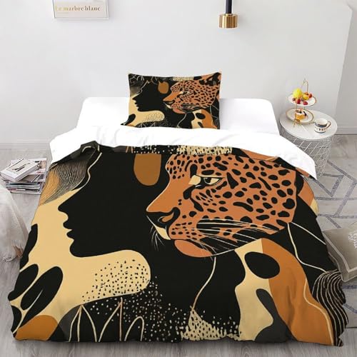 VulcanTrade Leopard menschliches Gesicht 3D-Druck weich Bettwäsche Set 2 Stücke weich & atmungsaktiv Microfiber Mit Kissenbezüge Mit Reißverschluss Für Erwachsene & Kinder Single?135x200cm?