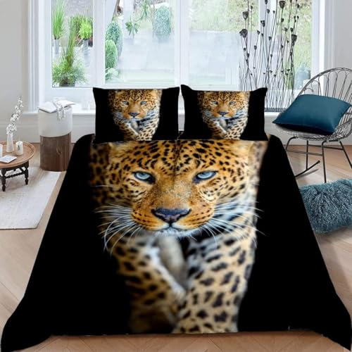 Leopard Bettwäsche 155x200 cm Schwarzer Hintergrund Bettwäsche-Sets Superweich Mikrofaser 3 Teilig Haben 1 Bettbezug und 2 Kissenbezüge 80×80cm mit Reißverschluss L.411 Leopard Bettwäsche 155x200 cm Schwarzer Hintergrund Bettwäsche-Sets Superweich Mikrofaser 3 Teilig Haben 1 Bettbezug und 2 Kissenbezüge 80×80cm mit Reißverschluss L.411