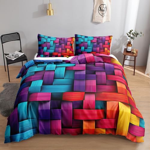 HOSIMA Buntes Gewebe-Bettwäsche-Set für Erwachsene, Jungen und Mädchen, Buntes Gewebe-Druck, Bettbezug mit 2 Kissenbezügen (Buntes Gewebe L) HOSIMA Buntes Gewebe-Bettwäsche-Set für Erwachsene, Jungen und Mädchen, Buntes Gewebe-Druck, Bettbezug mit 2 Kissenbezügen (Buntes Gewebe L)