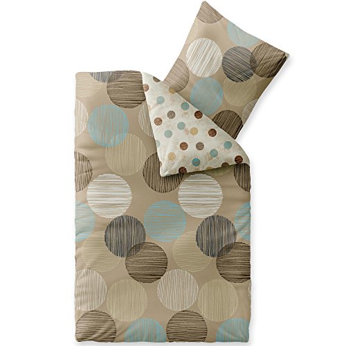 CelinaTex Touchme Biber Bettwäsche 135 x 200 cm 2teilig Baumwolle Bettbezug, Set, Bettgarnitur für Sommer und Winter, ganzjährig, pflegeleicht, Frauke Punkte beige braun türkis