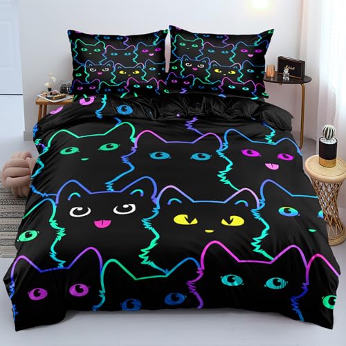 MVRFN Kätzchen Kinder Bettwäsche 135×200cm?Kissenbezug mit Reißverschluss 80×80 cm Cartoon Katze Bettwäsche Set Süßes Schwarze Katze Atmungsaktiv Luxuriöser Weicher Mikrofaser-Bettbezug MVRFN Kätzchen Kinder Bettwäsche 135×200cm?Kissenbezug mit Reißverschluss 80×80 cm Cartoon Katze Bettwäsche Set Süßes Schwarze Katze Atmungsaktiv Luxuriöser Weicher Mikrofaser-Bettbezug