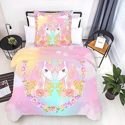 ZTYROLJ Einhorn Bettwäsche 135x200 für Mädchen Kinder,Weich Mikrofaser Einhorn Bettwäsche -Sets,Atmungsaktiv kinderbettwäsche 135x200+80x80 Kissenbezüge ZTYROLJ Einhorn Bettwäsche 135x200 für Mädchen Kinder,Weich Mikrofaser Einhorn Bettwäsche -Sets,Atmungsaktiv kinderbettwäsche 135x200+80x80 Kissenbezüge
