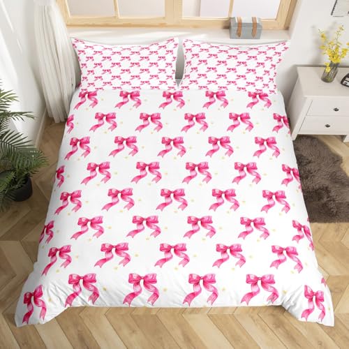 Homewish Niedlich Bowknot Bettbezug 220x240 für Kinder,Cartoon Stars Bow Bettwäsche Set für Jungen Mädchen Teens,Aquarell Band Bow Tröster Abdeckung,Prinzessin Träumende Fliege Bow Knot Bett Set