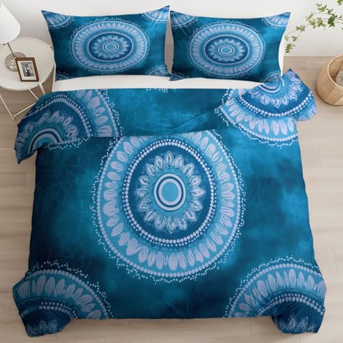 CozyRest Bettwäsche, Gebürstet Mandala-Blumen Bohème-Stil Bettbezug aus Bügelfrei, Sommer Türkis Bettwäsche-Set mit Kissenbezug Bettbezug mit Reißverschlus 100 x 135 cm