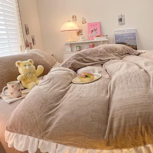 Luxuriöses Baumwoll-Bettwäsche-Set mit Herz-Diamant-Spitzensamt- Kissenbezügen, Winter-Bettwäsche für Paare, weich und gemütlich, elegantes Design, perfekt für Hauptschlafzimmer.