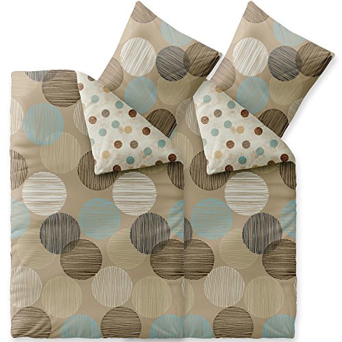 CelinaTex Touchme Biber Bettwäsche 135 x 200 cm 4teilig Baumwolle Bettbezug Frauke Punkte beige braun türkis