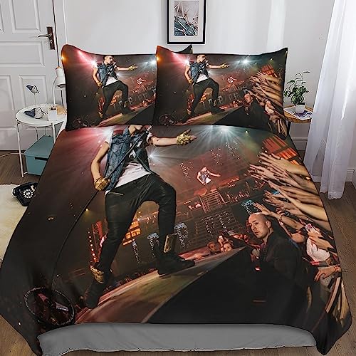 YINGD Justin-Bieber Bettwäsche-Set, Bettbezug, Kissenbezüge, Laken, 3D-Mikrofaser mit Reißverschluss, 3-teilig, für Erwachsene, Kinder, Mädchen, Doppelbett, 200 x 200 cm