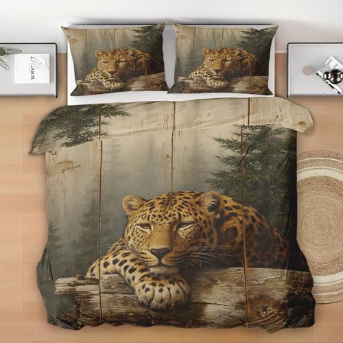 Leopard Bettwäsche 155x220 3 Teilig - Dschungeltier Bettwäsche-Sets, 1 Bettbezüge 155x220cm + 2 Kissenbezüge mit Reißverschluss, Leopard Tier Bettzeug Weich und Bügelfrei Leopard Bettwäsche 155x220 3 Teilig - Dschungeltier Bettwäsche-Sets, 1 Bettbezüge 155x220cm + 2 Kissenbezüge mit Reißverschluss, Leopard Tier Bettzeug Weich und Bügelfrei