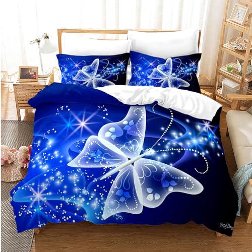 EHAOKK Goldener Schmetterling bettbezug,Blauer,Lila,Bun tes Fantasie Schmetterling bettbezug,3D Schmetterlinge bettwäsche-Sets (D, 135x200cm)