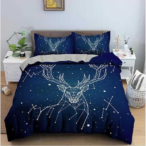 NUEYSP Bettwäsche 200x220 Elch Bettwäsche-Sets 3D-Motiv, Mikrofaser, 1 Bettbezug 200x220 + 2 Kissen 80x80 mit Verdecktem ReißVerschluss für Mädchen Jungen.