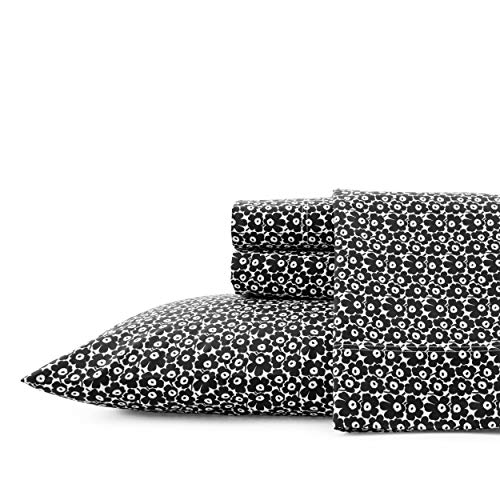 Marimekko - King-Size-Bettlaken, Baumwoll-Perkal-Bettwäsc he-Set, knackige und Coole Heimdekoration (Pikkuinen Unikko schwarz, 4-teilig, Kingsize-Bett)