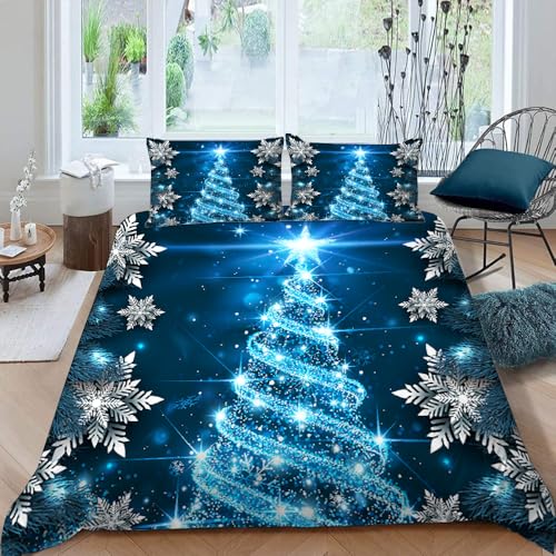 MOXINO 3D Weihnachten Bettwäsche 135x200 cm 2teilig Weihnachtsbaum Bettwäsche für Kinder Leicht Mikrofaser Bettbezug Sommer Weiche Bettbezüge mit Kissenbezüge 80x80?Motiv 8-16?
