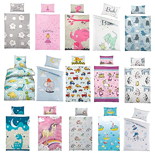 Wasserbetten-Markenshop Kinderbettwäsche mit verschiedenen Motiven, 100x135 cm + Kissenbezug in 40x60 cm, 100 % Baumwolle, Mikrofaser, Baustelle, 100x135 cm Mikrofaser
