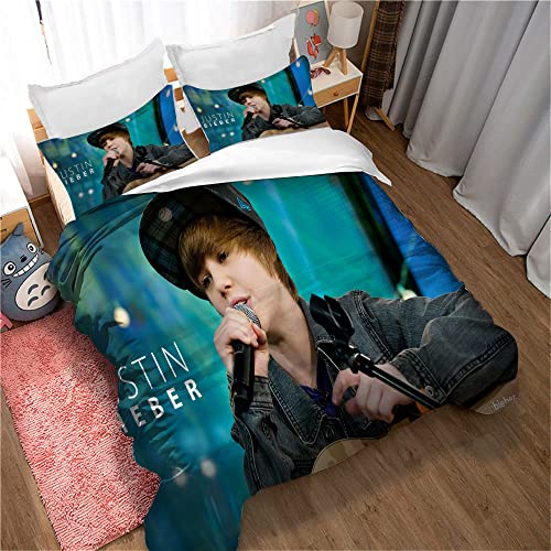 CHAOSE Bettbezug-Sets Justin Bieber Singer ? Perfektes Single-King-Size-Bettwäs che-Set Mit Kissenbezügen Und Atmungsaktivem Anti-Milben-Winter (Bild 02,135 x 200 cm)