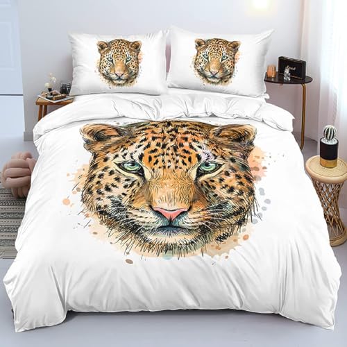 LMMSMGS Bettwäsche 200x220 Leopard Bettwäsche-Sets– Weiches Mikrofaser-Set mit Bettbezug 200x220 + 2 Kissenbezüge 80x80 mit Reißverschluss Eckbinder für Mädchen Jungen