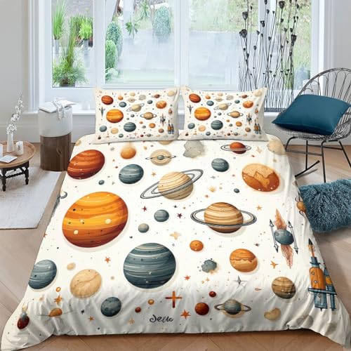 CRJUS Zeichentrickfilm Astronaut Jungen Teenager Bettbezug Set Zeichentrickfilm Modern Bettwäsche Dekorativ Betten Set Polyester Für Kinder Männer Bettbezüge Double?200x200cm?