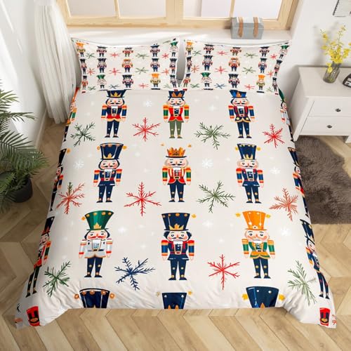 Loussiesd Niedliches Weihnachts-Bettwäsche-Se t für Einzelbett, Kinder, Cartoon-Soldaten, Bettbezug-Set für Jungen und Mädchen, Schneeflocke, Weihnachts-Bettbezug mit 1 Kissenbezug, weiche Mikrofaser