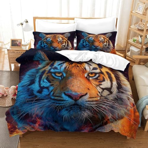 PXQKZPMYH Tiger Bettwäsche 3D Bettbezug Mikrofaser Bedding Für Kinder Teenager Erwachsene Mit Reißverschluss Und Kissenbezug Single?140x200cm?