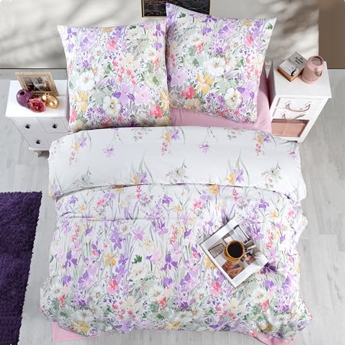 ZIRVEHOME Bettwäsche Set zweiteilig, 135x200 Bettbezug, Baumwolle, geblümt, bunt, Arse