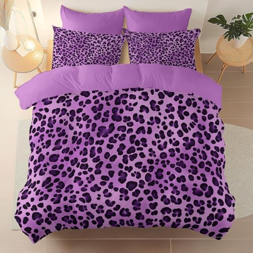Bettwäsche Set 135 x 200 cm, Weich Mikrofaser Bettbezug Abstrakt Leopard Textur für Kinder Teenager und Erwachsene Schlafzimmer Dekoration, Lila Bequem Atmungsaktiv Bettbezüge
