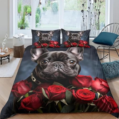 Bettwäsche 155x220 Mops Weiche Mikrofaser Bettwäsche Set 3D-Druck Bettbezug Niedliche Tiere & Haustiere 3 Teiliger Bettbezüge mit Reißverschluss und 2 Kissenbezüge 80x80 cm g.5625