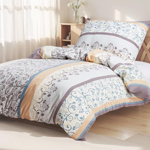 KACEMOO Bettwäsche 135x200 Beige 2teilig Bettwäsche-Sets für Hochwertiges Microfaser Bettbezug mit Kissenbezug 80x80cm, Beige Blumen-Muster