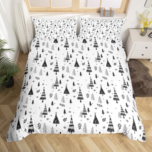 Loussiesd Kinder Weihnachten Bettbezug Set Weihnachten Baum Bettwäsche Set 135x200cm Für Jungs Dekor Botanische Betten Natürliche Thema Betten 2Stück Kein Tröster