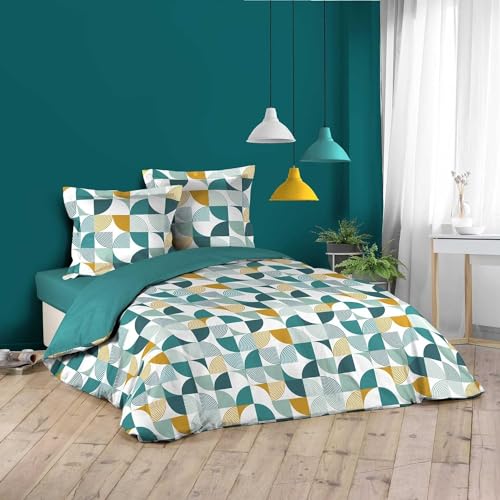 EXSANLIEAY TüRkis BettwäSche 135x200 Geometrie Muster Wende BettwäSche Sets Microfaser Bettbezug & 2 Kissenbezug 80x80 mit Reißverschluss, Weich & Bügelfrei, Als Ganzjahres Bettwäsche Geeignet