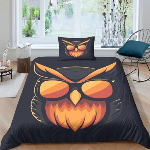 3D-Druck Eule Bettbezug Art Tier Bettwäsche 135x200 cm 2 Teilig,Mikrofaser Mit Kopfkissenbezug,Mit Verborgenem Reißverschluss Für Jungen Und Mädchen