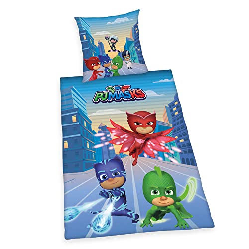PJ Masks Bettwäsche, Kopfkissenbezug ca. 80x80 cm, Bettbezug ca. 135x200 cm, mit leichtläufigem Markenreißverschluss, 100% Baumwolle, Renforcé
