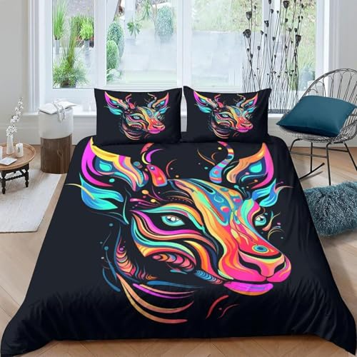 Generisch Bettwäsche 135x200 GöTtliche Bestie Bettbezug, Bunte Hirsche Weich Atmungsaktiv Bettwäsche Set, Mikrofaser Bettbezüge und 2 Kissenbezüge 80x80 cm mit Reißverschluss für Ganzjaehrig y2252