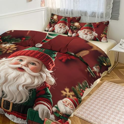 TKJMCSW Bettwäsche-Set mit weihnachtlichen Zwergen, Bettbezug-Set, Queen-Size-Bettdecken-Set , Bettdeckenbezug, 1 wendbare Bettdecke und 2 Kissenbezüge, 218,4 x 177,8 cm