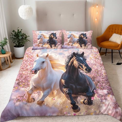 Schwarz Weißes Pferd Bettwäsche 135X200 Junge Mädchen 3D Effekt Teenager Bettwäsche Set Mikrofaser Reißverschluss 2 Kissenbezug 80X80Cm Schwarz Weißes Pferd Bettwäsche 135X200 Junge Mädchen 3D Effekt Teenager Bettwäsche Set Mikrofaser Reißverschluss 2 Kissenbezug 80X80Cm