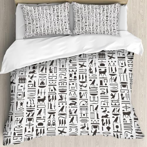 MJNLYDAO Sleeptime 100% Baumwolle Bettwäsche - Bettbezüge mit Reißverschluss - Set mit 2 Kissenbezüge,Hieroglyphe nschrift des Alten Ägypten,152x203 cm