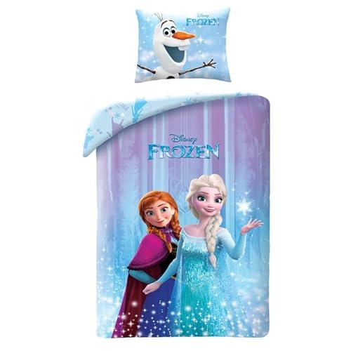 Halantex Disney Frozen Kinder Bettwäsche Eiskönigin Anna & ELSA - Bettwäsche-Set 140 x 200 cm + Kissenbezug 70 x 90 cm - 100% Baumwolle